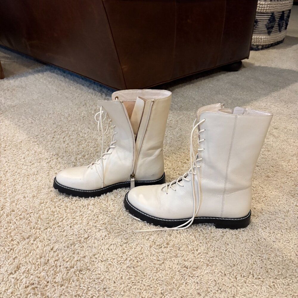 J Crew Lace-up Cream Combat boots. - Picture 2 of 4